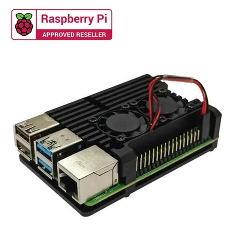 Raspberry Pi Metal Aluminium Case with Double Fans for Raspberry Pi 4B (Black)