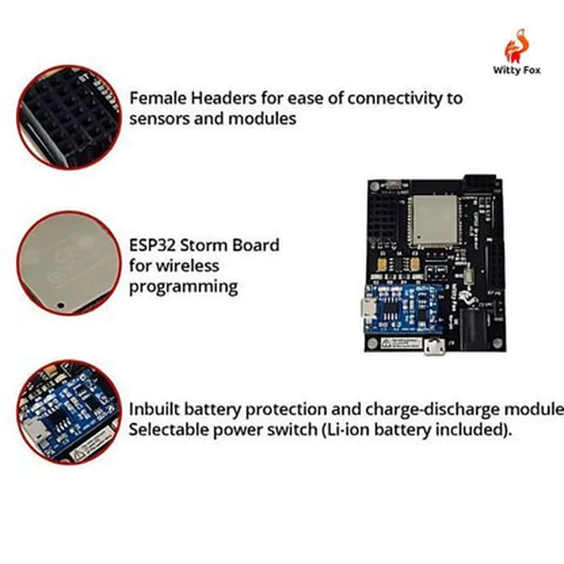 Witty Fox - ESP32 Storm Board with Support for Battery Charging & Wireless Programming